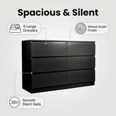 Commode 6 tiroirs blanche, commode moderne pour la chambre à coucher avec comptoir spacieux, armoire de rangement en bois avec poignées dissimulées et 6 tiroirs profonds pour la chambre à coucher, le salon, le vestibule, P 15,7 po x l 47,2 po x P 30,9