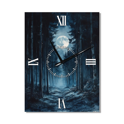 Midnight Blue Forest - Lodge Large Wall Clock, Printed on Metal