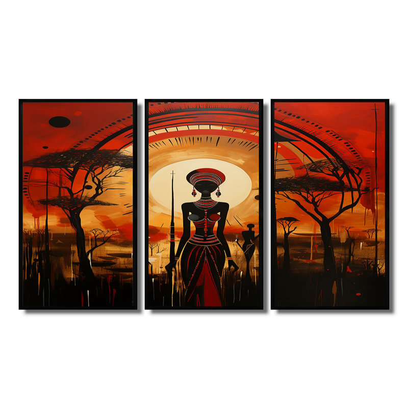«African Silhouettes African Vision», ensemble d'art mural africain, Cadre flottant noir, H 40 po x l 60 po x P 1 po