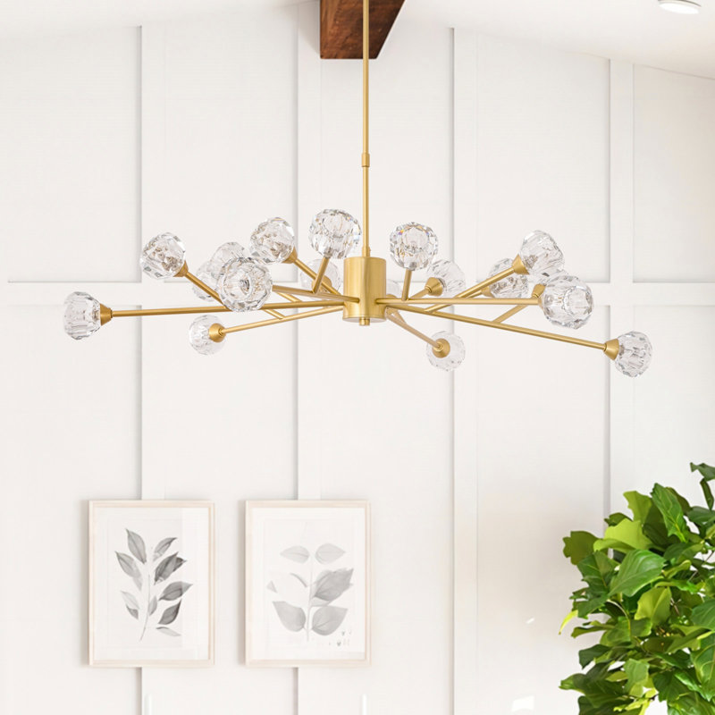 Croyd 18 - Light 43"W Dimmable Sputnik Modern Linear Chandelier, Gold