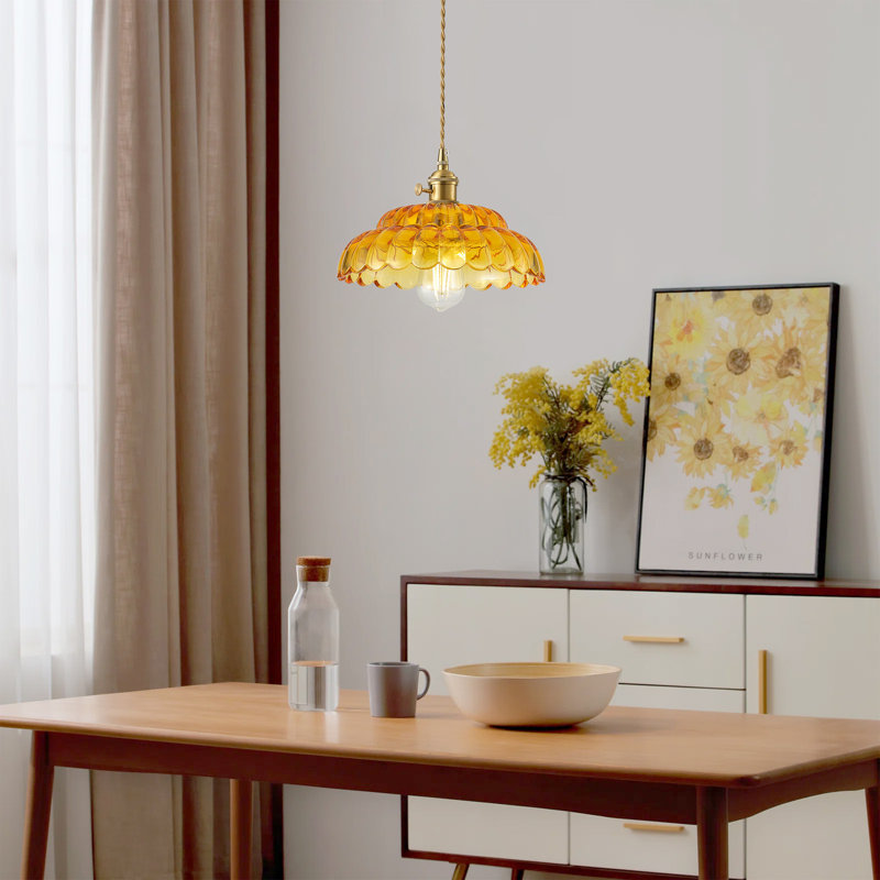 Luminaire suspendu en forme de dôme 1 lumière en métal et verre E26 à hauteur réglable, à intensité variable, homologué ETL
