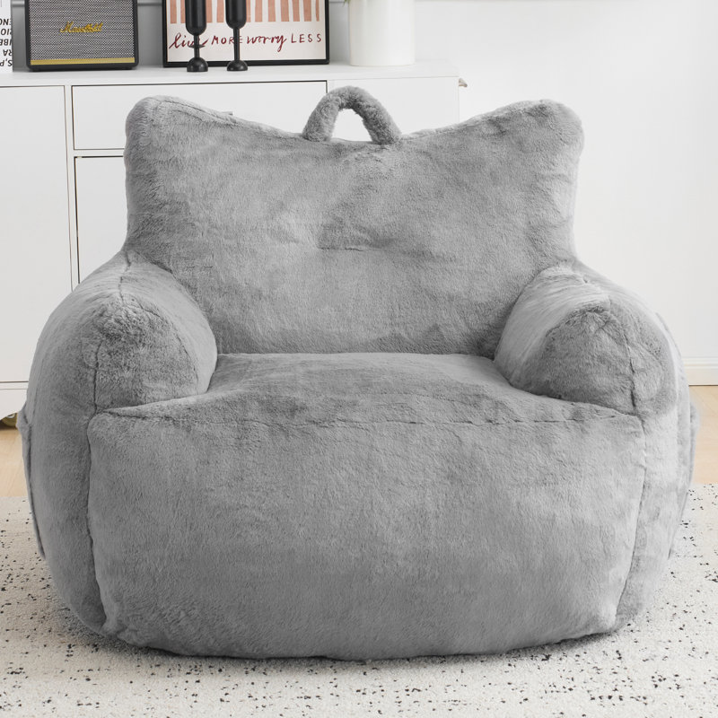 Adult Oversized Cat-shaped Beanbag Chair, Gray Faux Fur