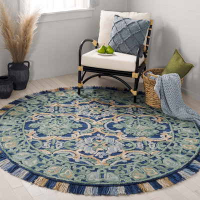 Jahiem Hand-Tufted Wool/Cotton Navy/Green Area Rug