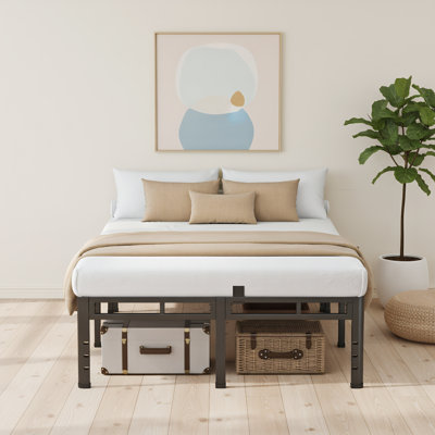Bed Frame, Double Layer Metal Bed Frame with Round Corner Legs, 4000LBS Bed Frame & Box Spring 2 in 1 Platform with Headboard Holes Mattress Baffles