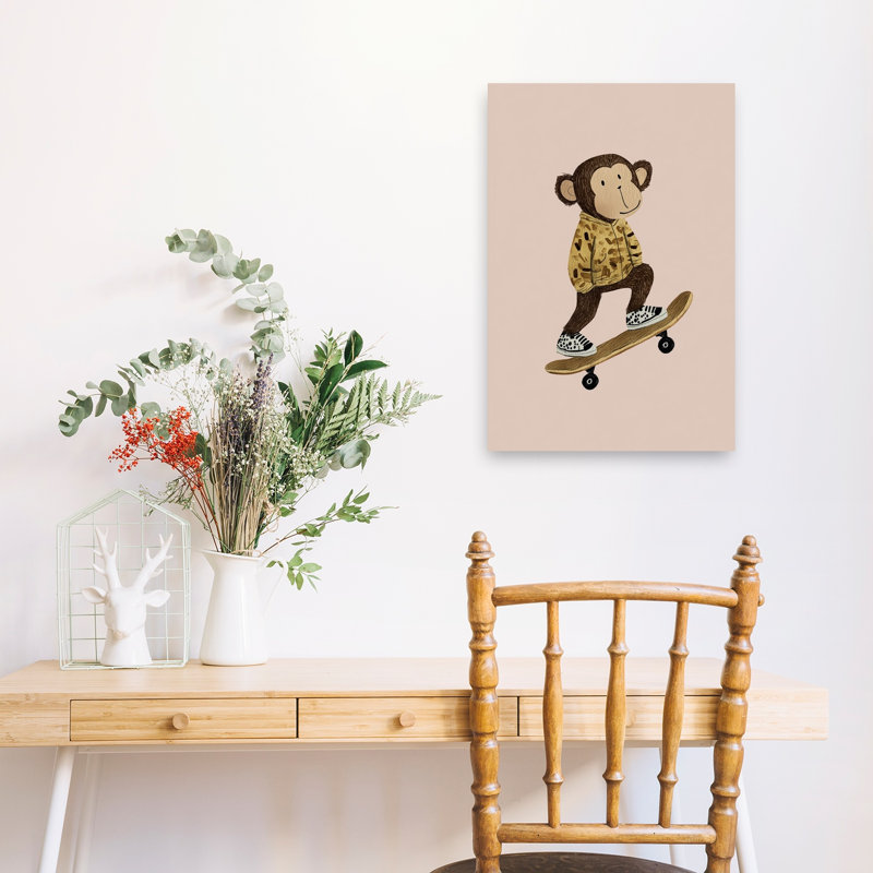 Skateboarding Monkey Fun Playful Contemporary Monkey Urban Wall Art Print 1 Piece Wrapped Canvas Wall Art