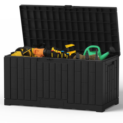 60 Gallon Resin Deck Box with Lockable Lid and Integrated Handles