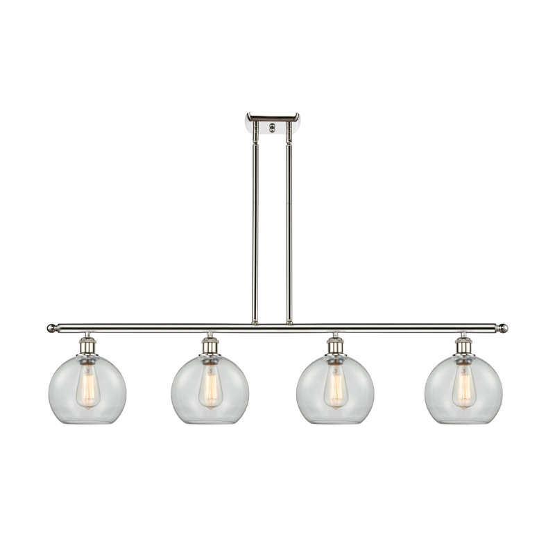 Luminaire suspendu linéaire à 4 lumières pour îlot de cuisine Hamida, Transparent, Nickel poli