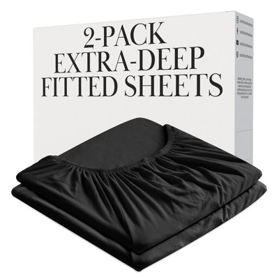 Southshore Fine Linens Vilano Springs Fitted Sheet Set in Black, 110 GSM Double-Brushed Microfiber with 21-Inch Extra-Deep Pocket and Elastic Corners, 2 pcs Fitted Sheets, California King