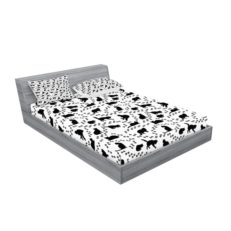 Drap-housse pour chat Ambesonne et taie décorative noir et blanc, Ensemble de draps pour grand lit + 5 pièces suppl