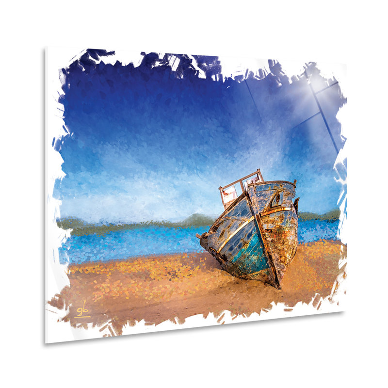 Old Boat On River by Giallobus - No Frame Print on Plastic / Acrylic, 65cm H x 95cm W