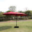 Parasol de patio rouge 15 x 9 pi avec auvent rectangulaire double et base. Abat-jour supplémentaire pour la plage et le jardin. -, structure en acier rouille, manivelle pratique, grand évent avec base extérieure - rouge. Très grand