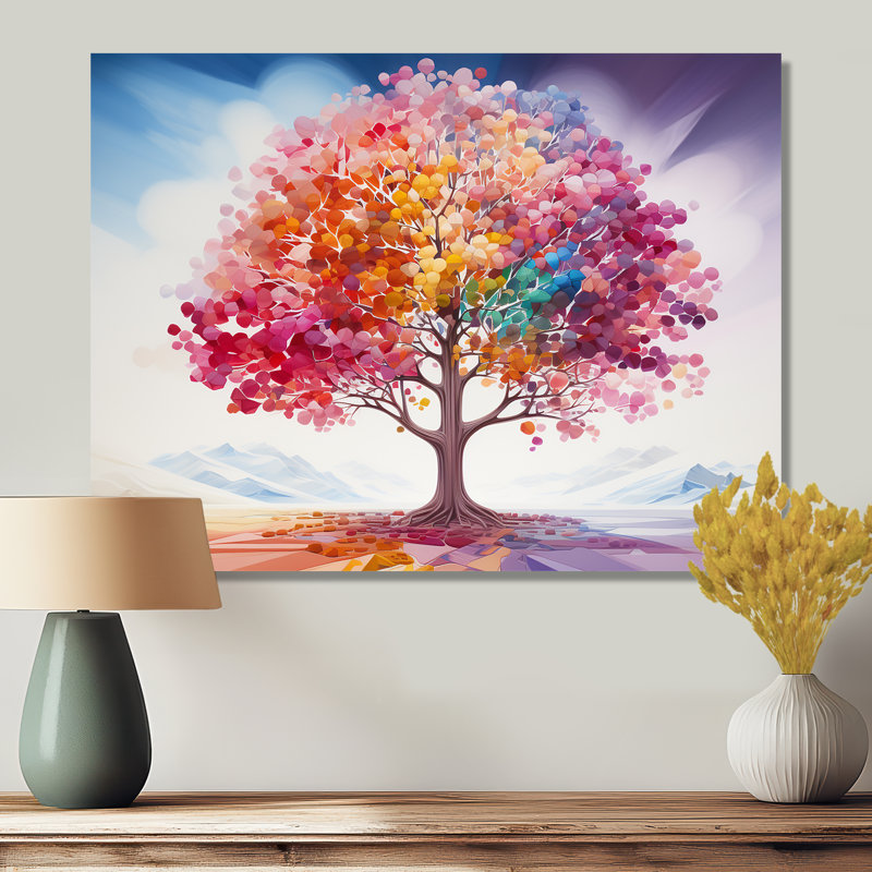 Rainbow Autumn Colors Tree - Art mural arbre chêne, Sans cadre, métal, H 12 po x l 20 po