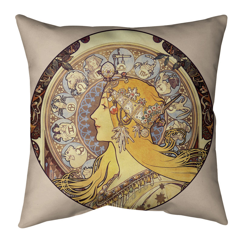 Coussin décoratif à zodiaque Alphonse Mucha, 16 po x 1 po, Housse de coussin seulement