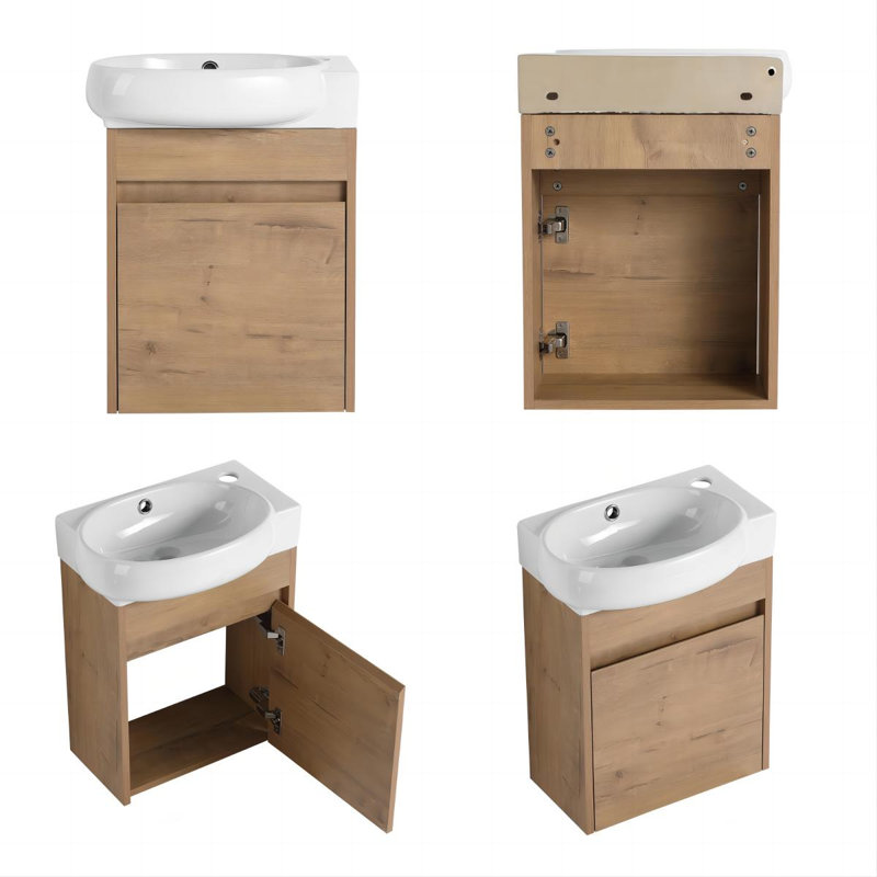 Mirrum 16.8'' Single Bathroom Vanity with Ceramic Top, Oak
