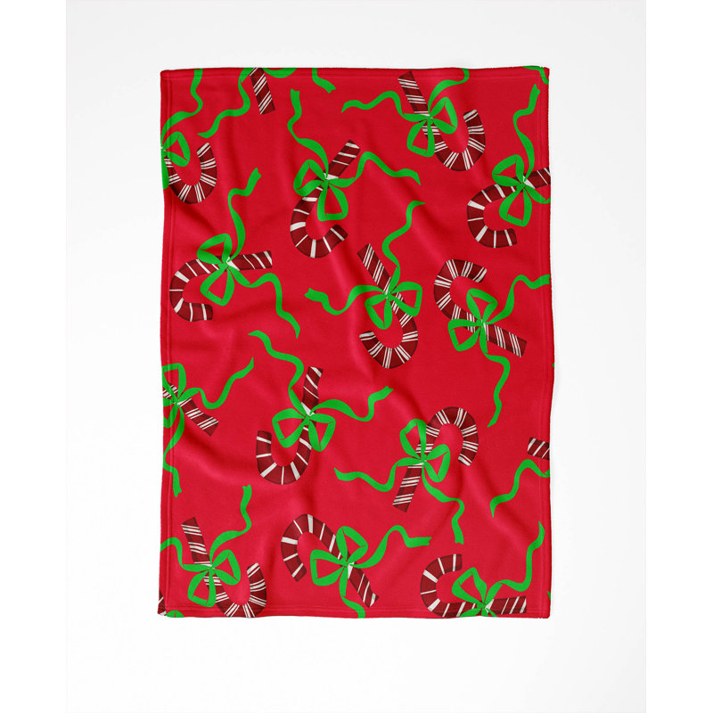 Jeté en velours de coton Candycanes & Bows, Rouge, L 60 po x l 50 po