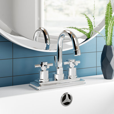 Robinet de salle de bain central à 4 poignées à 3 trous à fixation sur le comptoir avec laiton escamotable Kingston