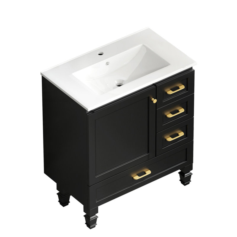 Armoire de rangement 30 po avec porte à fermeture douce et 3 tiroirs, armoire de rangement noire, Noir