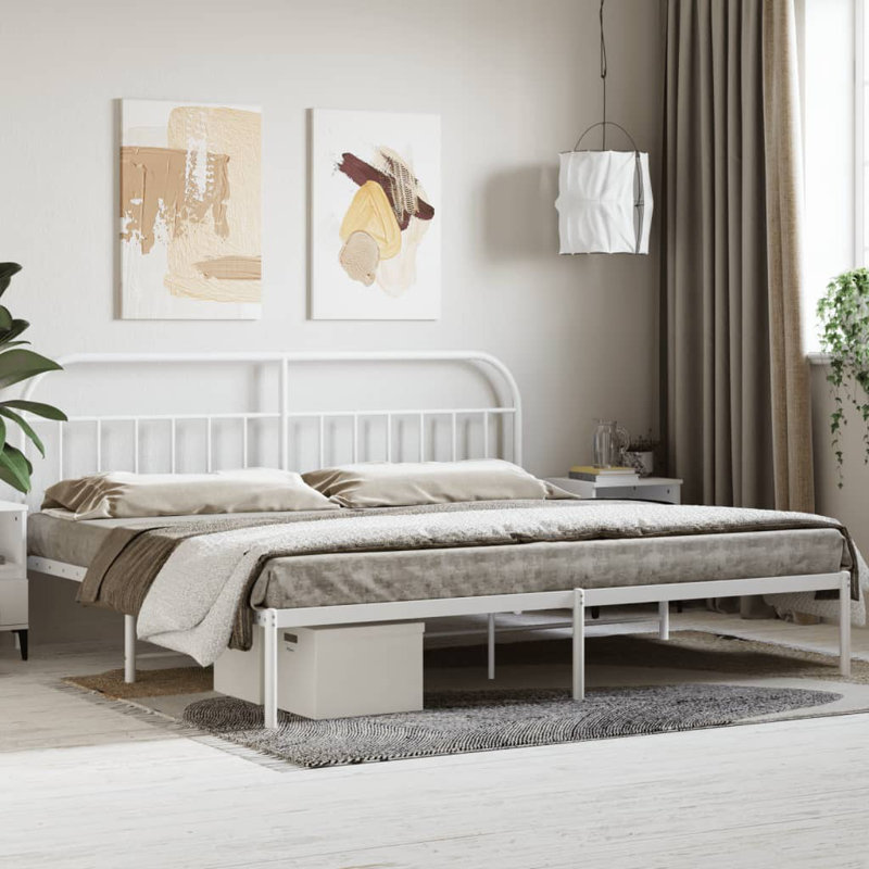 Cadre de lit en métal avec tête de lit sans matelas Atleigh, Noir, Très grand
