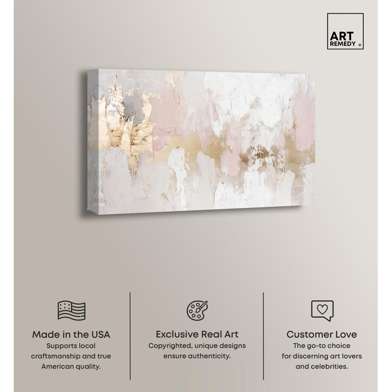 Gold and Pastel Abstract Canvas Art in Pine Wood Frame