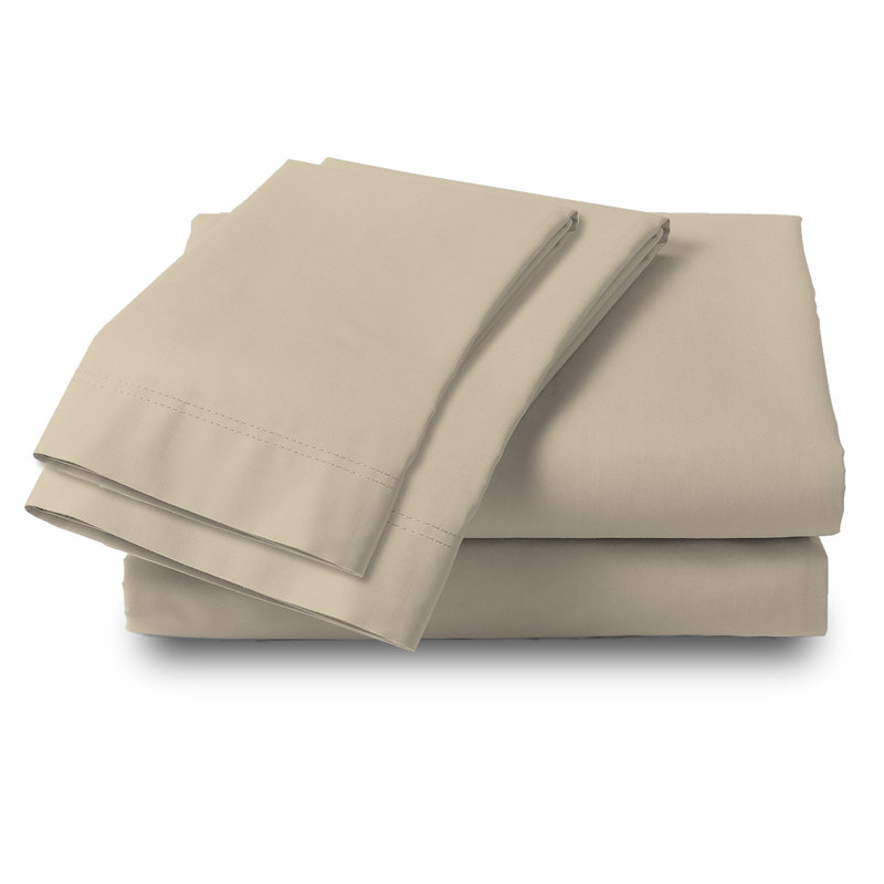Beige Queen Cotton Deep Pocket Sheet Set with Pillowcases