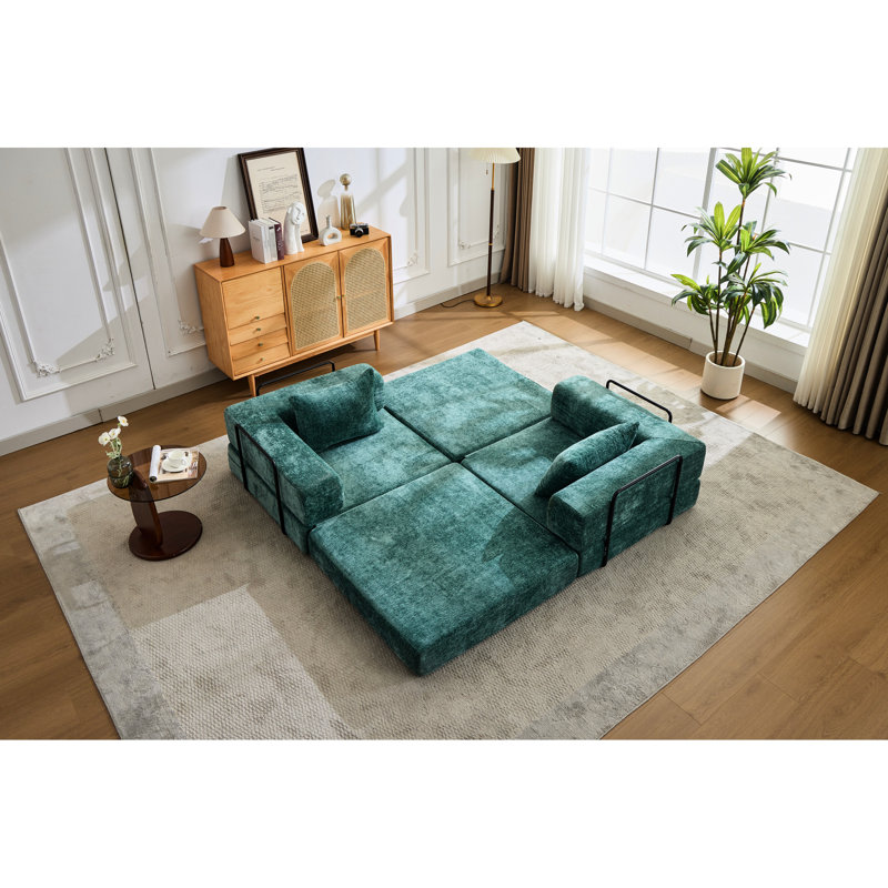 Sans assemblage requis Lit de sol convertible foncé, siège modulaire à 2 places en tissu chenille désossé pour la compression des bureaux, cadre de forme fixe, bureau Relax