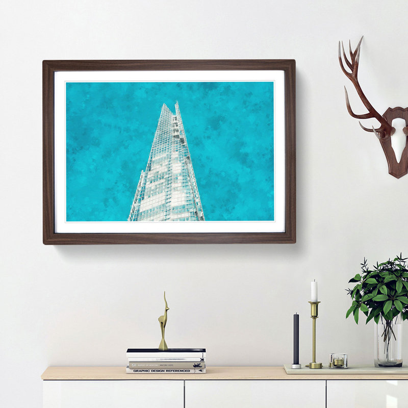 The Shard in London England - Picture Frame Painting Print, Walnut Framed, 24cm H x 33cm W x 2cm D
