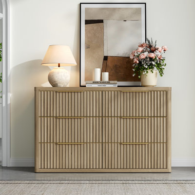 Cesiro 53.5"W Fluted Panel 6-Drawer Dresser With Gold Handles