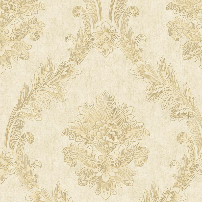 Antonia Vella Mixed Metals Damask Metallic Wallpaper Double Roll, Gold On White