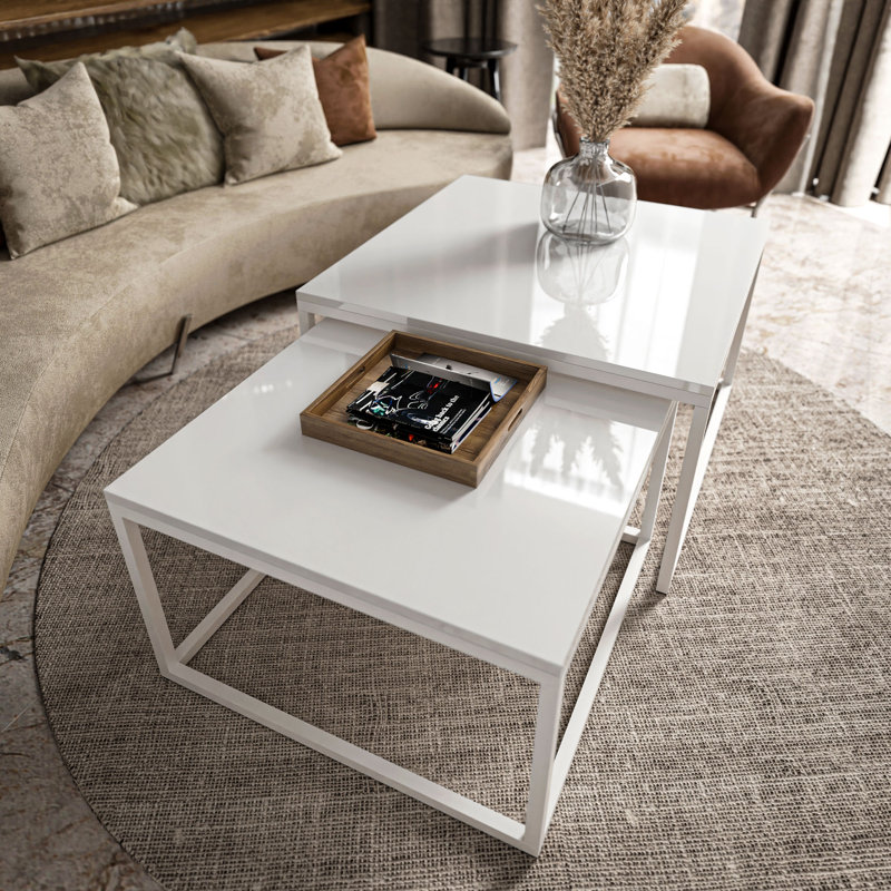 Arianit Frame Coffee Table, High-gloss white, White