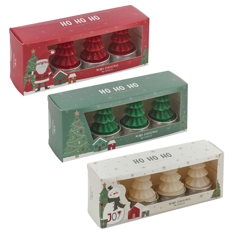 Unscented Tealight Candle, Green/White/Red