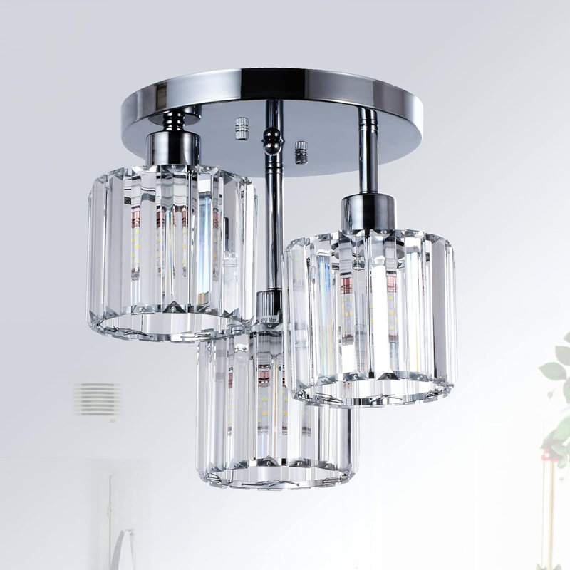 Modern Semi Flush Mount Ceiling Light,3-Light Crystal Close To Ceiling Light Fixtures,Kitchen Light Fixtures With Clear Crystal Shade,Hallway Light Fixtures For Hallway Bedroom Bathroom