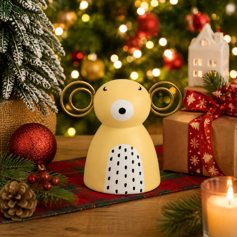 Handcrafted Papier-Mache Winter Bear Figurine, Yellow