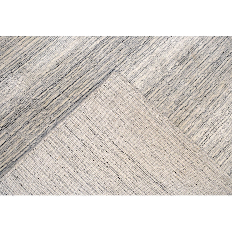 Tapis de zone 5 pi x 8 po noué la beige/gris à la main one-of-kind