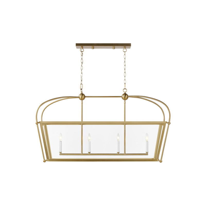 Luminaire suspendu rectangulaire à 4 lumières pour îlot de cuisine Arlowe, 60 W, non, Laiton satiné