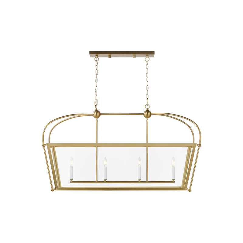 Luminaire suspendu rectangulaire à 4 lumières pour îlot de cuisine Arlowe, non, Laiton satiné, 60 W