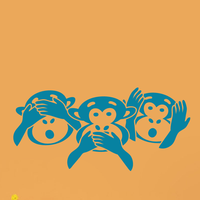 Décalcomanie murale tête de singe à trois senses, Bleu sarcelle