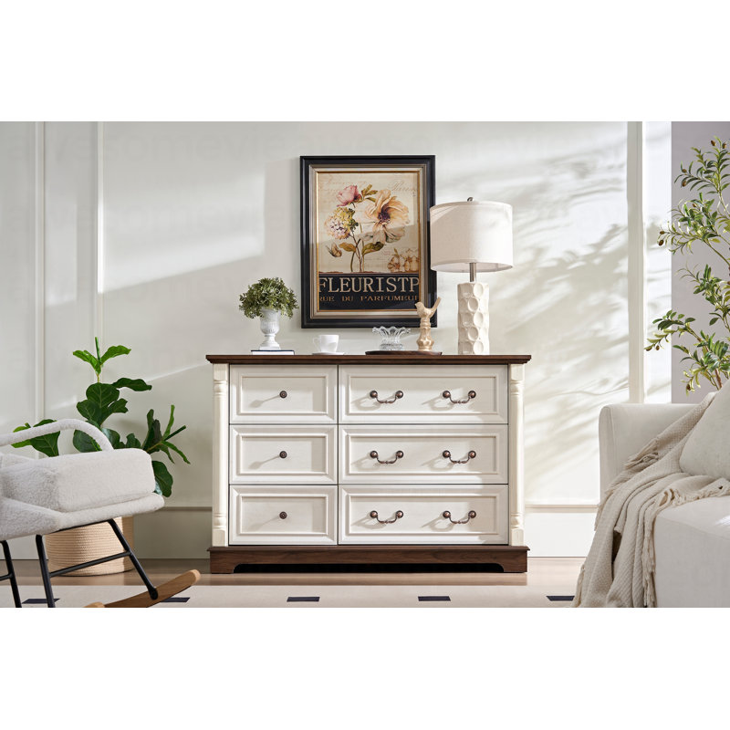 Commode à 5 tiroirs de style campagnard avec base en bois, commode rustique en bois, rangement pour commode pour la chambre à coucher, le salon, belle et robuste