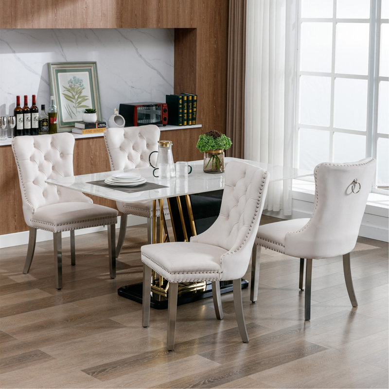 Chaise d'appoint rembourrée Gaudet Fulkerson, Beige, Argent argent