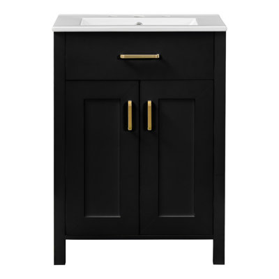 Meuble-lavabo moderne de 48 pouces avec lavabo en céramique, portes à fermeture en douceur, tiroir rabattable, tablettes de porte à double couche, solution de rangement élégante