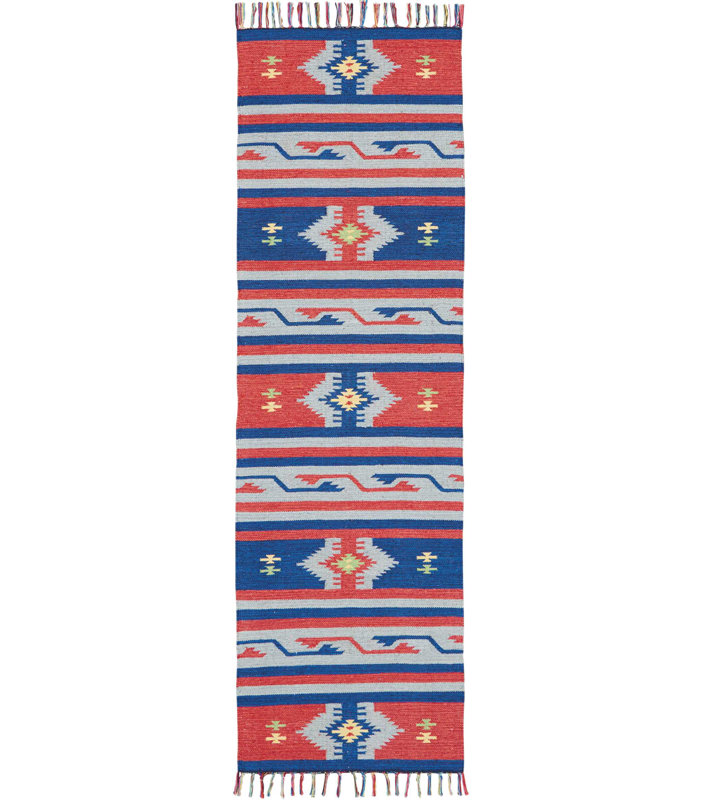 Tapis bleu bohémien Farrah, Tapis de couloir 2 pi 3 po x 7 pi 6 po