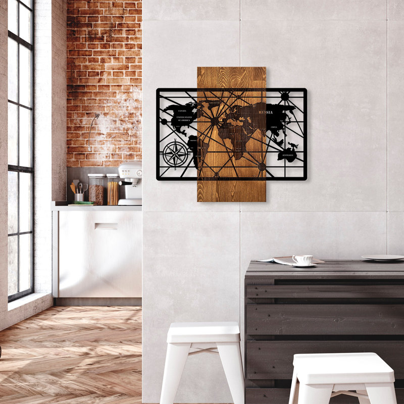 Elegant Decorative Wooden Wall Accessory, Walnut & Black, 22.4 x 24.8 inches | 100% Solid Wood (Thickness: 1.2 inches) & Durable Metal (Thickness: 0.06 inches) | Unique Design for Home Decor, Versatile Wall Hanging