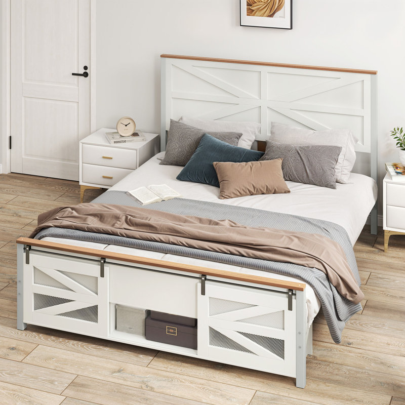 Farmhouse Platform Bed with Storage Footboard, Queen, White