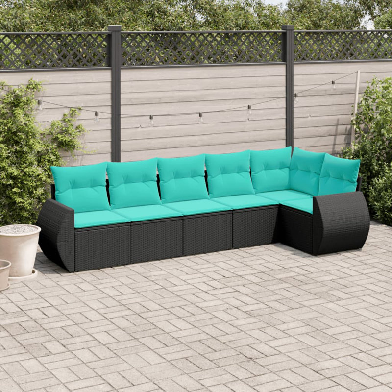  Ensemble de canapé de patio 6 pièces avec coussins en rotin de polyester noir