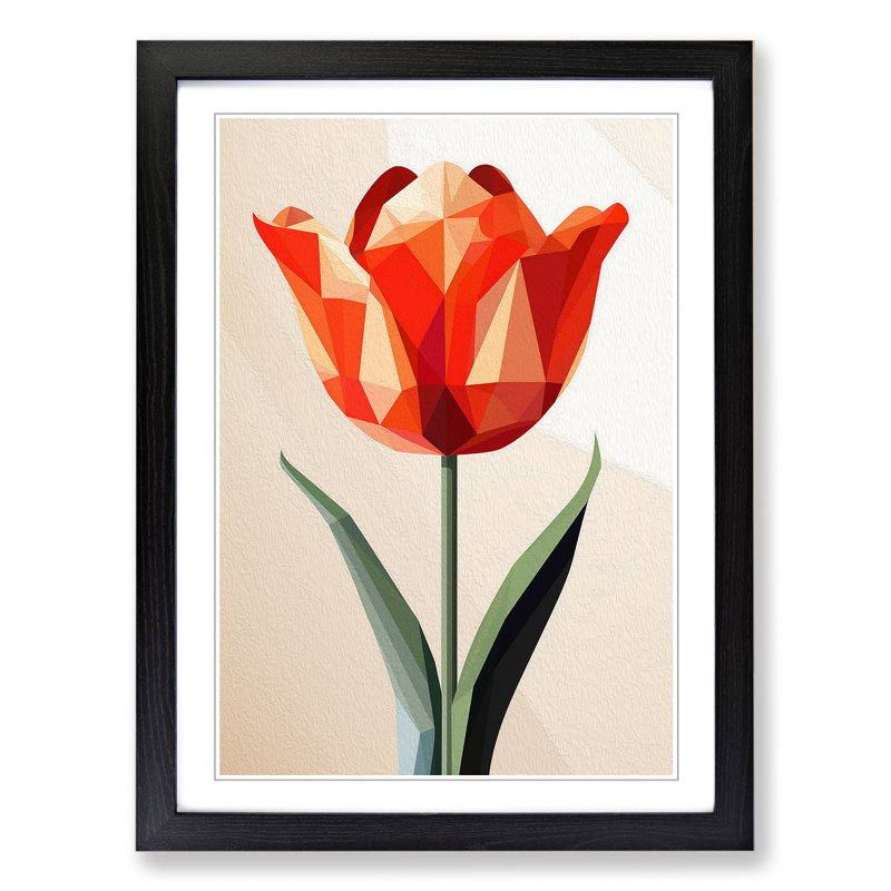Tulip Flower Geometric No.2 - Single Picture Frame Print on Wood, 34cm H x 25cm W x 2cm D, Black