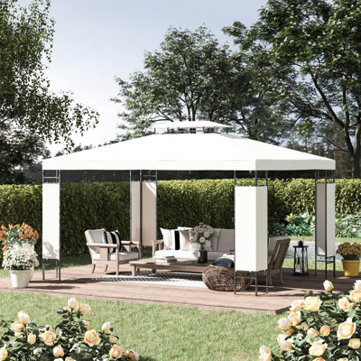 Pavillon de jardin 10 pi x 13 pi avec double toit, blanc crème - pour jardin, pelouse, auvent pour patio, toit pour patio, terrasse dans la cour