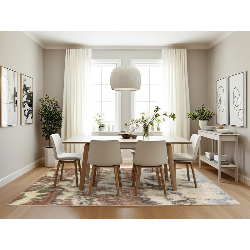 Brun contemporain/Tapis décoratif bleu, Rectangle 7 pi x 10 pi