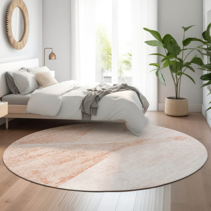 Premium Machine Washable Prisco Salmon Rug, Round 8'