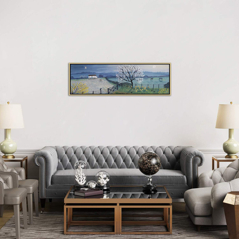 «Spring Moon» par Lori Earley - reproduction de photo, H 20 po x l 60 po x P 1,5 po, Toile encadrée d'or