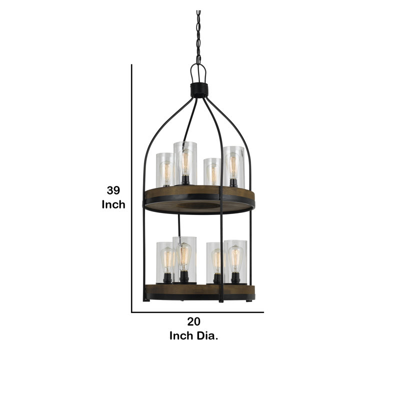 Luminaire câblé à 8 lumières H 39 po en métal et bois