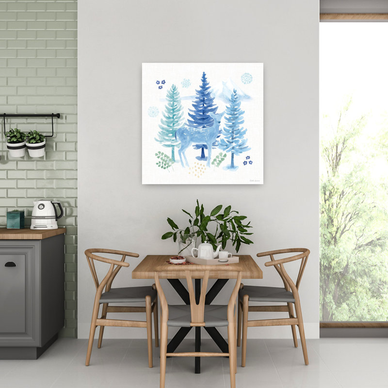 «Winter Sparkle I», art abstrait contemporain, forêt de cerfs, H 32 po x l 32 po